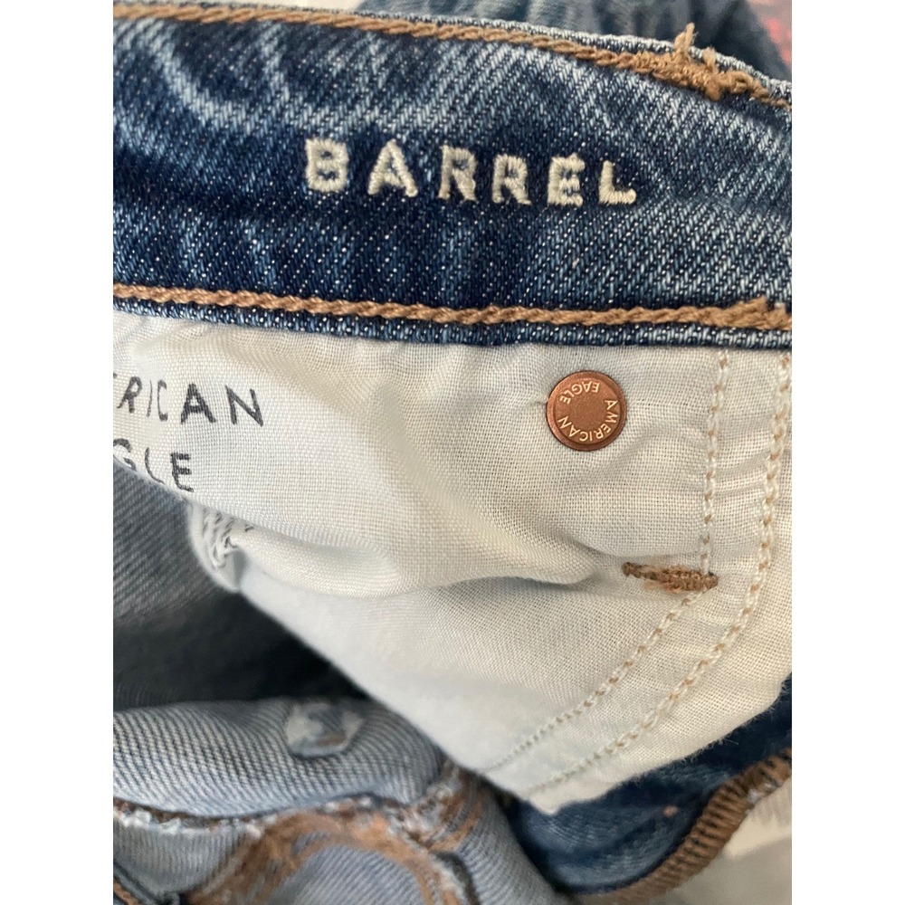 American Eagle Barrel Jeans Womens 2 Regular Medium Wash Blue Stretch High Rise - Picture 5 of 8